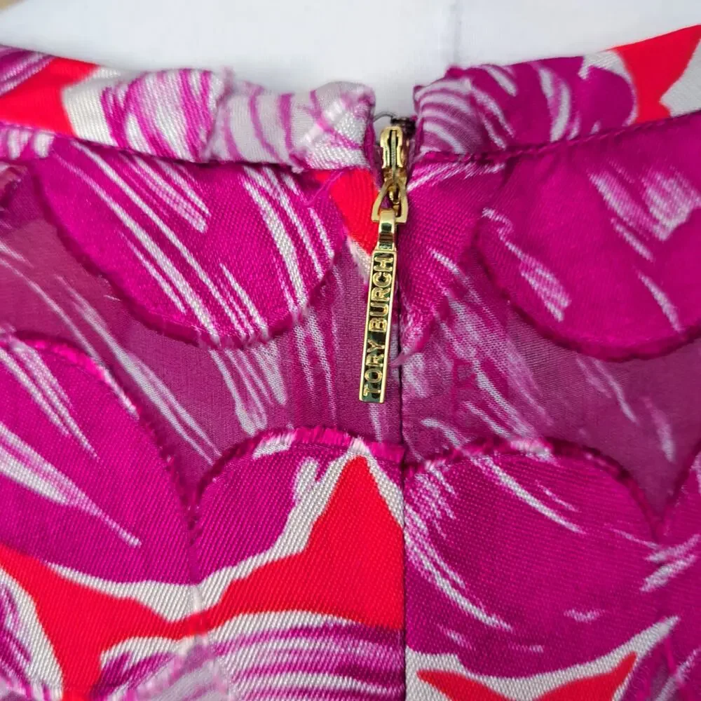 Tory Burch Silk Blend Burnout Short Sleeve Blouse Pink Red Abstract Dot Size 4